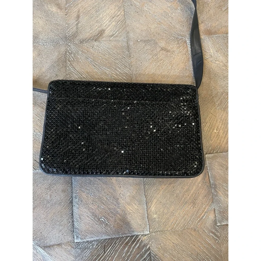 Vintage Whiting & Davis Black Metal Mesh Shoulder Bag Purse or Clutch